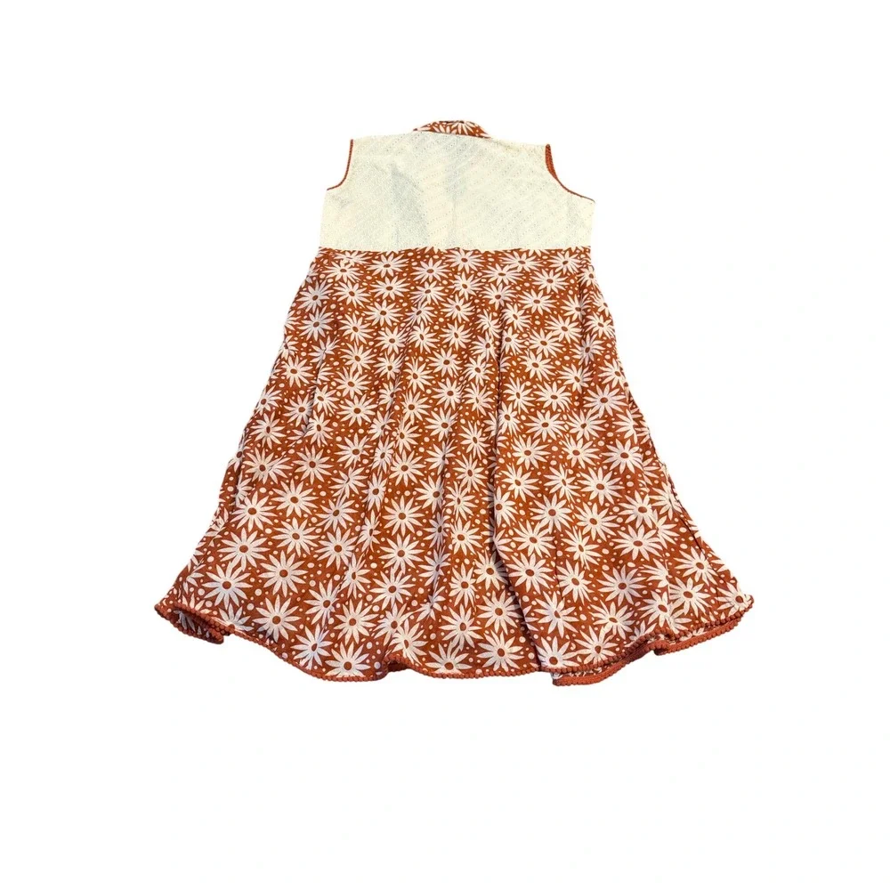 Dhristi Girls Rust Orange Floral Eyelet Lace Boho Dress Mirror Detail Size L
